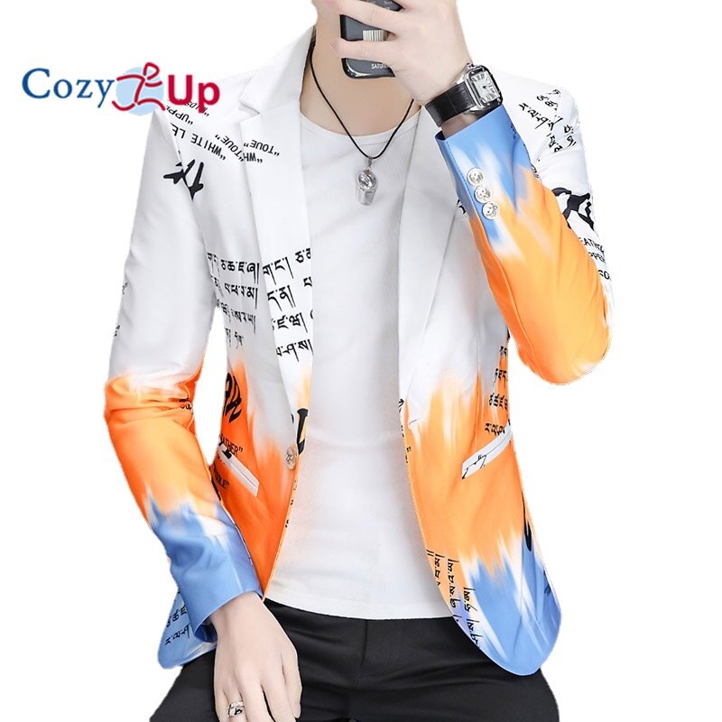 Cozy Up Fashion Men Blazer Long Sleeve Slim Gentleman Letter Batik