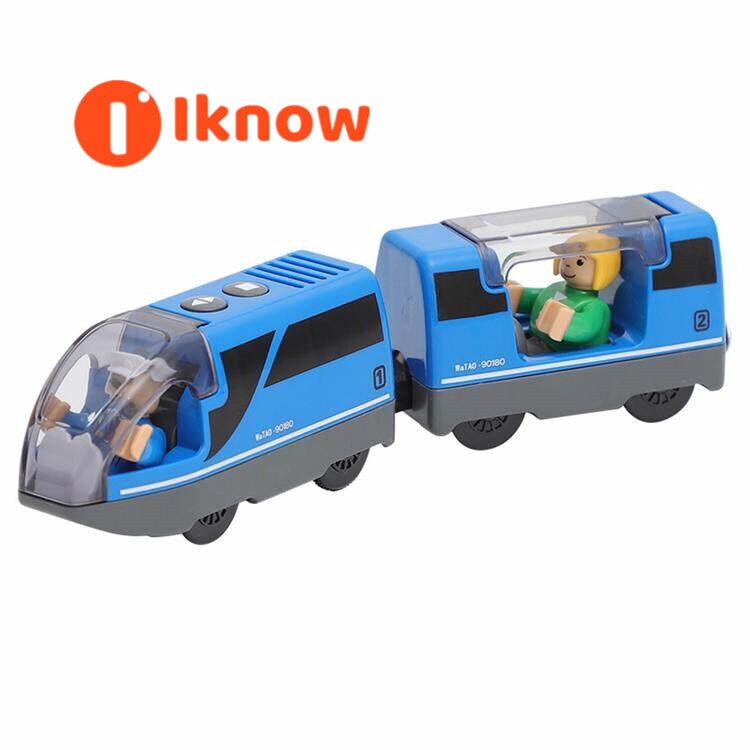 I know Railway Locomotive Connected Electric Small Train Rail Toy Compatible with Wooden Track Present for Kids