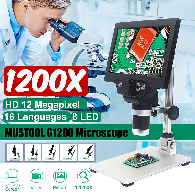 MUSTOOL G1200 Electronic Digital Microscope 12MP 7 Inch Large Base LCD