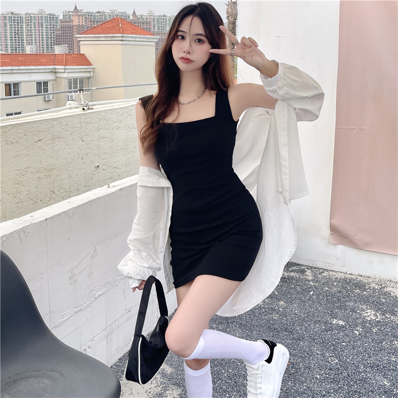 NICK Dress for women square neck slim slip little black dress