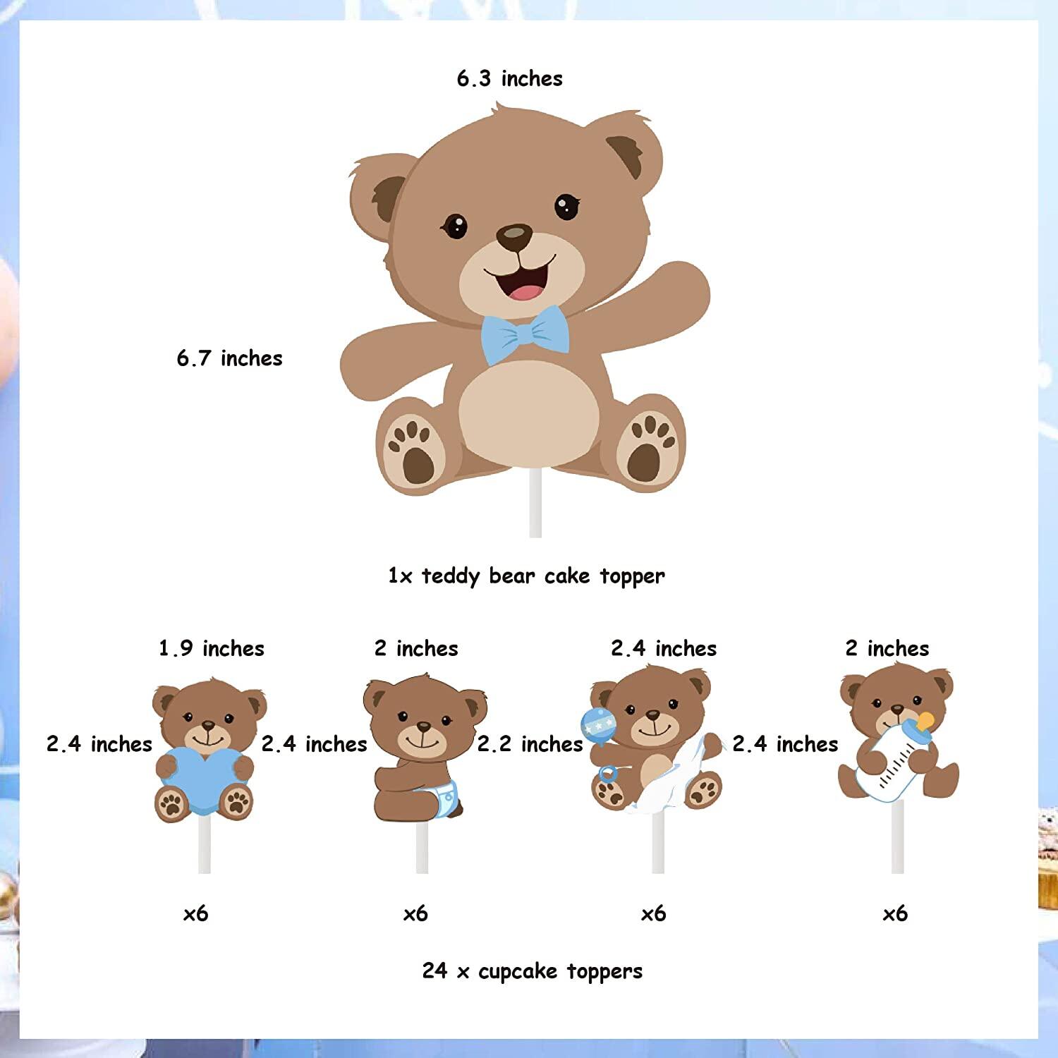 SURSURPRISE 25PCS Bear Cake Topper Baby Shower Double Sided Print with Bear Cupcake Toppers