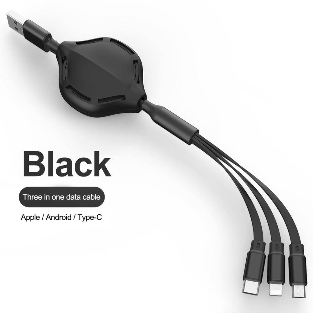 Cáp Sạc Nhanh 3 Trong 1 VAORLO Có Thể Thu Vào, Đầu Micro USB 8 Pin, Chất Lỏng Silicon Lỏng Cho IOS, Android, Huawei, Xiaomi, Oppo, Vivo, iPhone, 11Pro MAX, X XS, Redmi Note8 Pro, K20