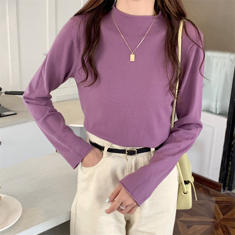 IELGY women's solid color half turtleneck long sleeve knitted bottoming shirt