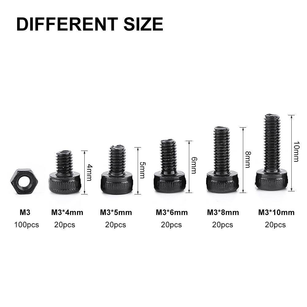 280Pcs/Box M3 Cap Head Hex Socket Bolt Screw Nut Metric Machine Fastener Assortment Set