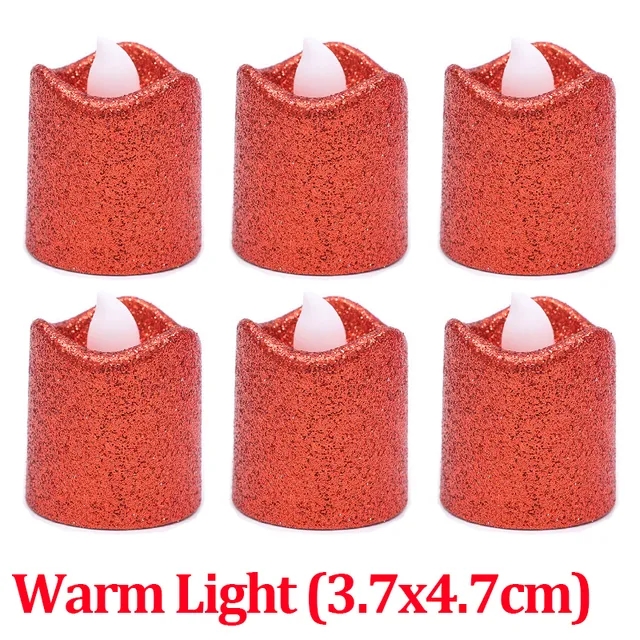 6pcs Glitter LED Candle Light Battery Operated Flameless Wishing Tea Lights Xmas Wedding Birthday Party Decoration Holiday Lighting