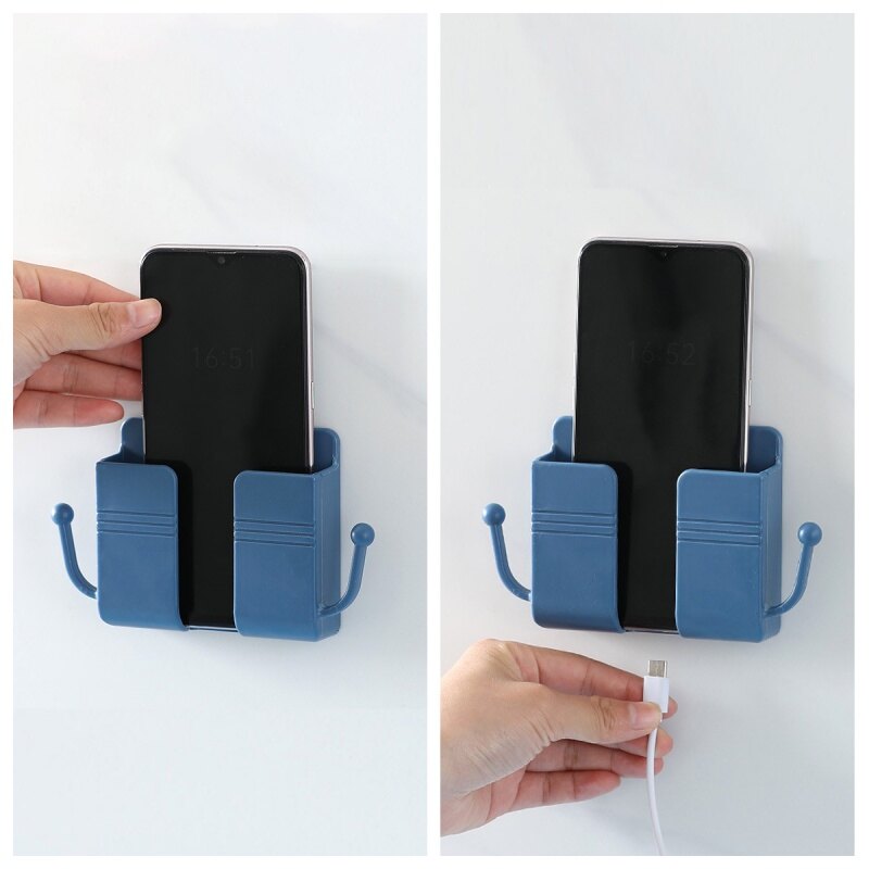 FONKEN Phone Holder Wall Mounted Organizer Storage Box Remote Control Mounted Mobile Phone Plug Wall Holder Charging Multifunction