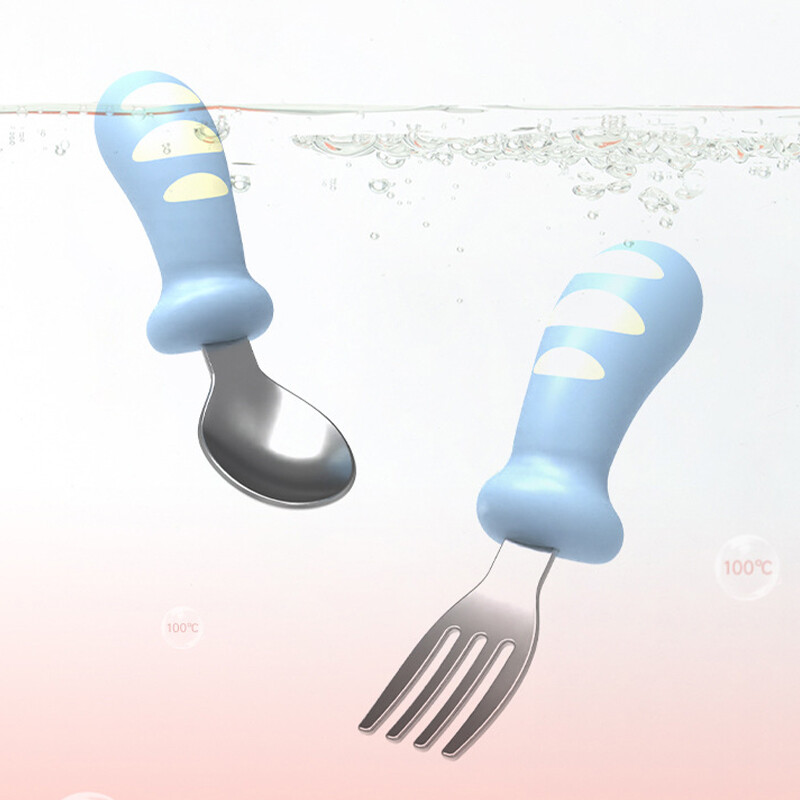 IP Portable Children's Fork and Spoon Creative Cartoon Fork and Spoon Complementary Feeding Spoon Fork Stainless Steel Training Cutlery