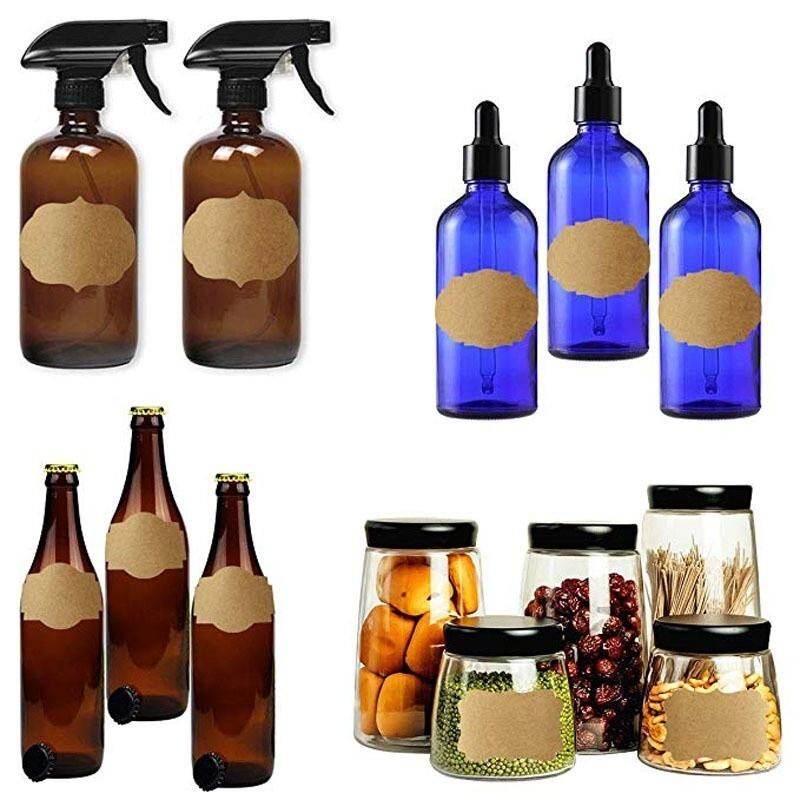300 Tờ Giấy Kraft Trắng Cổ Điển Nhãn Dán Niêm Phong Giấy Tự Dính Đóng Gói Làm Bánh Phân Loại Nhà Bếp Nhãn Quà Tặng