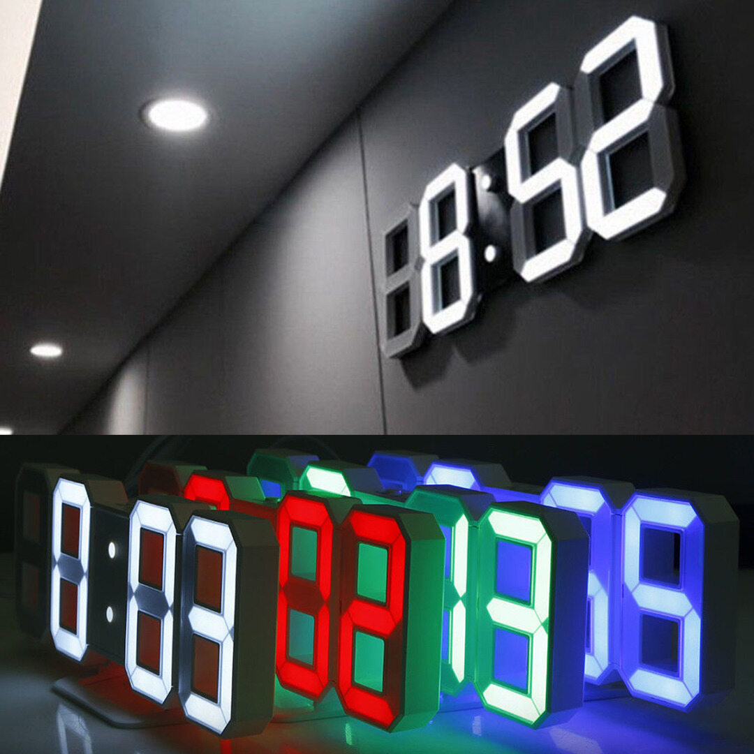 BOKALI 3 Brightness 3D Digital LED Wall Alarm Clock Snooze 12/24 Hour Display USB