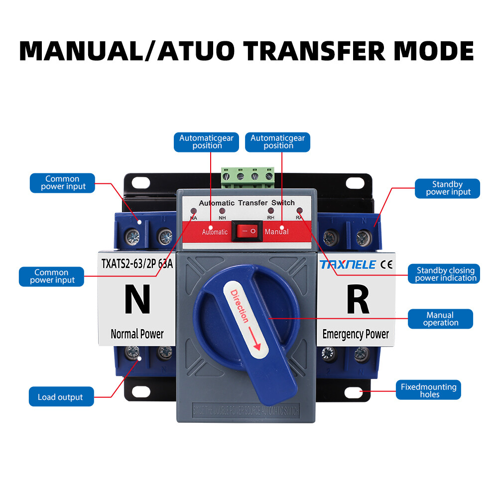 ATS 2P 4P 63A 230V vi ngắt mạch năng lượng kép công tắc chuyển tự động tự động chuyển đổi