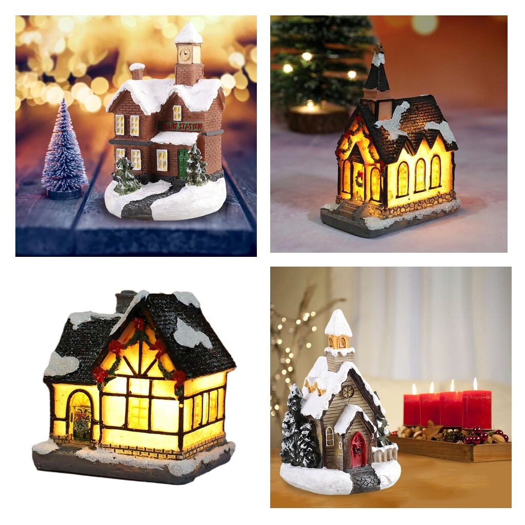Blesiya 4x Christmas Scene Snow House LED Village Farmhouse | Lazada