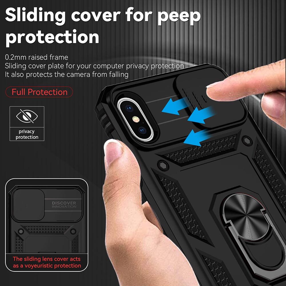 Ốp Điện Thoại Dành Cho iPhone X XS XR XS Max, Ốp Lưng Có Giá Đỡ Từ Tính Hình Áo Giáp Camera Bảo Vệ Cửa Sổ Đẩy Trung Sĩ