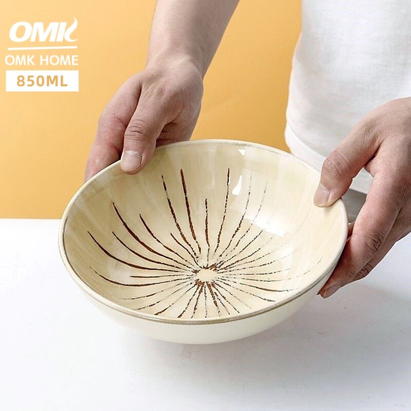 Omk Nhật Bản phong cách cổ điển đồ đá 8 inch bát đựng sa lát 850ml nhà Bộ đồ ăn bằng gốm thiết lập