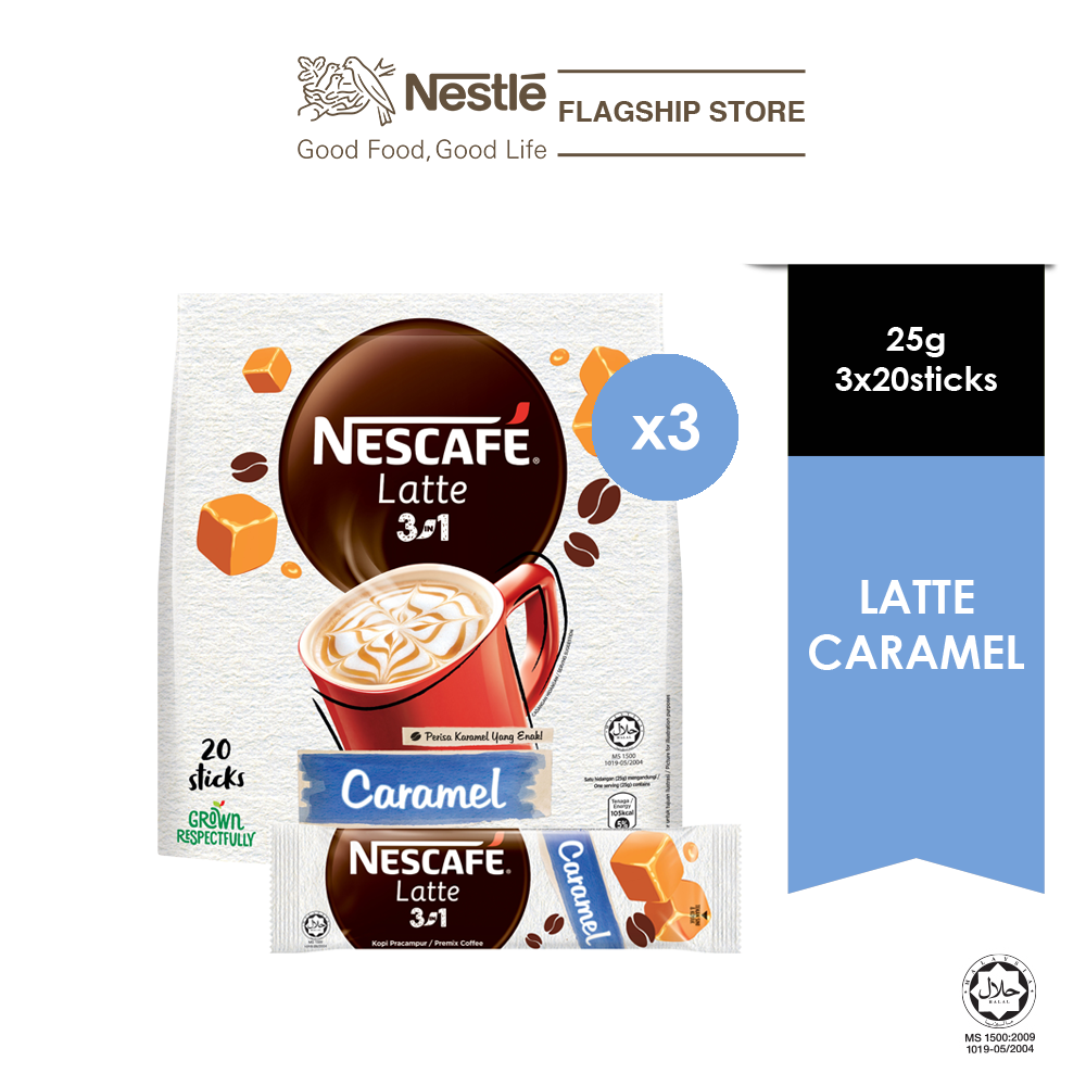 NESCAFE Caramel Latte (20x25g) Bundle of 3 - Premium Instant Coffee Mix ...