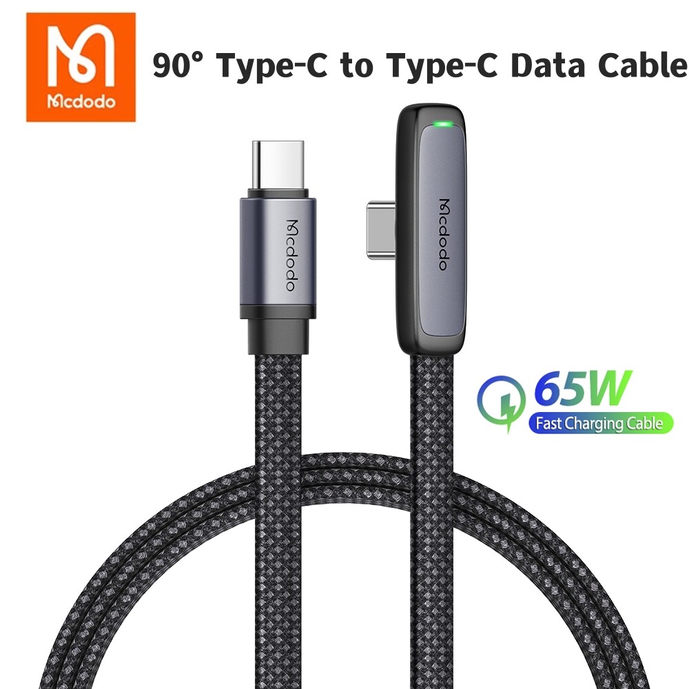 （for iphone 15 series）mcdodo 90° gaming type c to type c cable 3.25a pd60w/65w fast charge mobile cell phone charging cord wire for xiaomi samsung huawei macbook ipad usb-c to usb-c pd fast charge data cable
