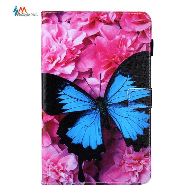 InStyle Mall Case สำหรับ Samsung Galaxy Tab A 8.0 Wi-Fi (2019) SM-T290/T295 กรณีรูปแบบการพิมพ์ช่องเสียบการ์ดพลิกหนังเชลล์ สี Flower and Blue Butterfly สี Flower and Blue Butterflyรูปแบบรุ่นที่ีรองรับ Samsung Galaxy Tab A 8.0 Wi-Fi (2019) SM-T290 & T295
