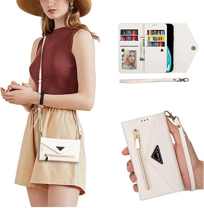 Crossbody wrist strap detachable leather flip zipper wallet purse for samsung galaxy s23 ultra a53 a33 a13 a82 a22 a32 a52s a12 s22 ultra plus s21 fe m30s note 10 lite case backpack card slots lanyard phone case