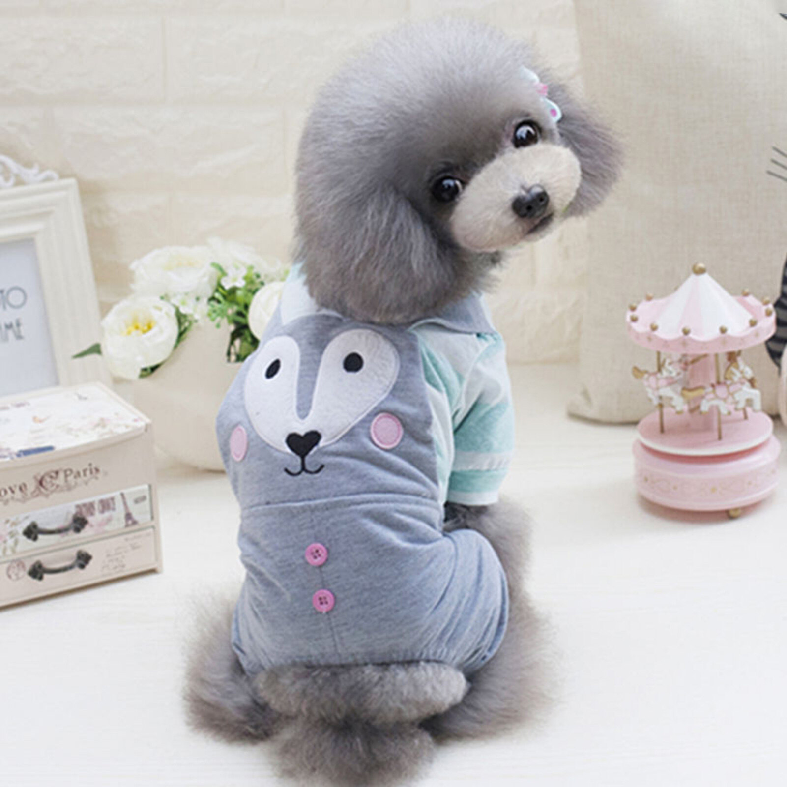 huanhuang® Spring Pet Cat Fox Pattern Button Stitching Suspenders Four-legged Dog Clothes