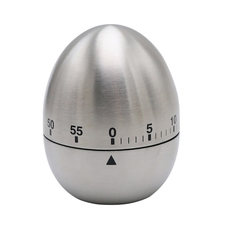 Stainless Steel Egg Shape Mechanical Kitchen Timer 60-Minute Wind Up Dial Rotating Countdown Egg Timer No Batteries