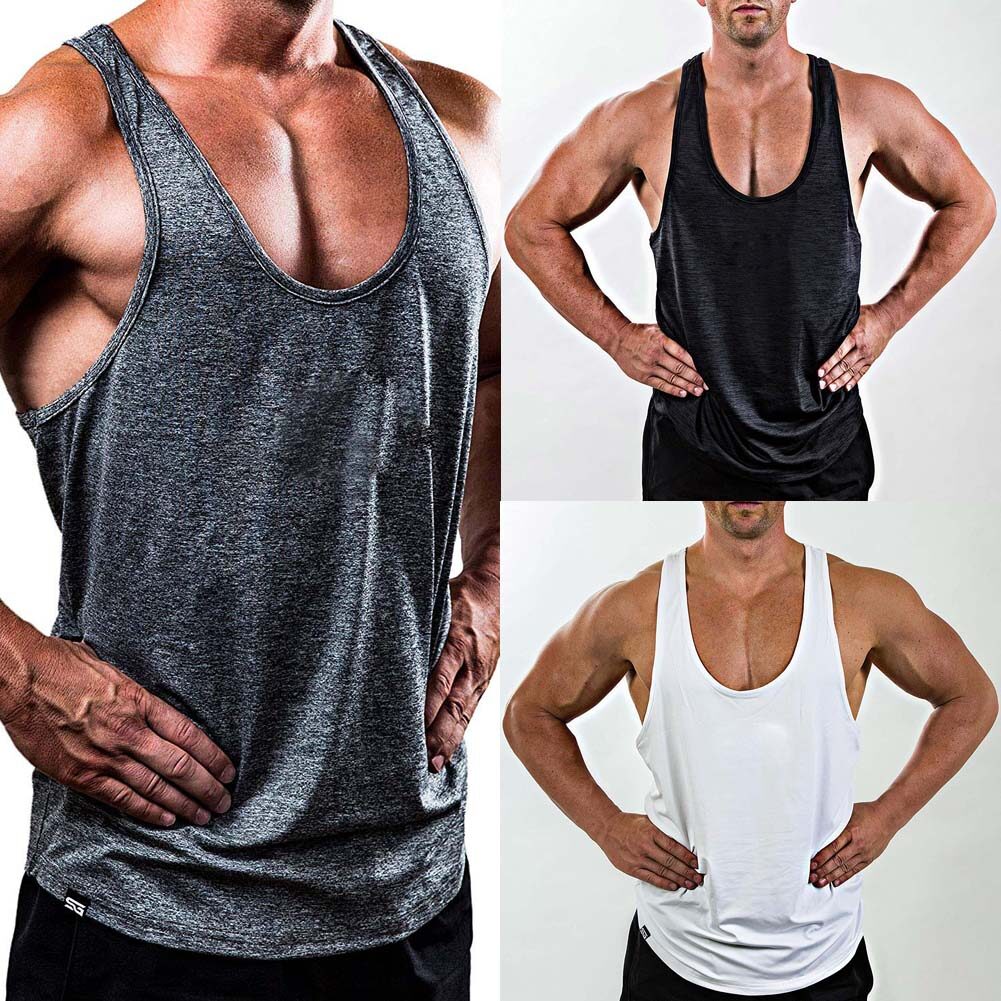 Happybuyner Mens Gym Tank Tops Muscle Stringer Bodybuilding Workout Gym Shirts Singlet Training Bodybuilding Tank Vest Sleeveless Fitness