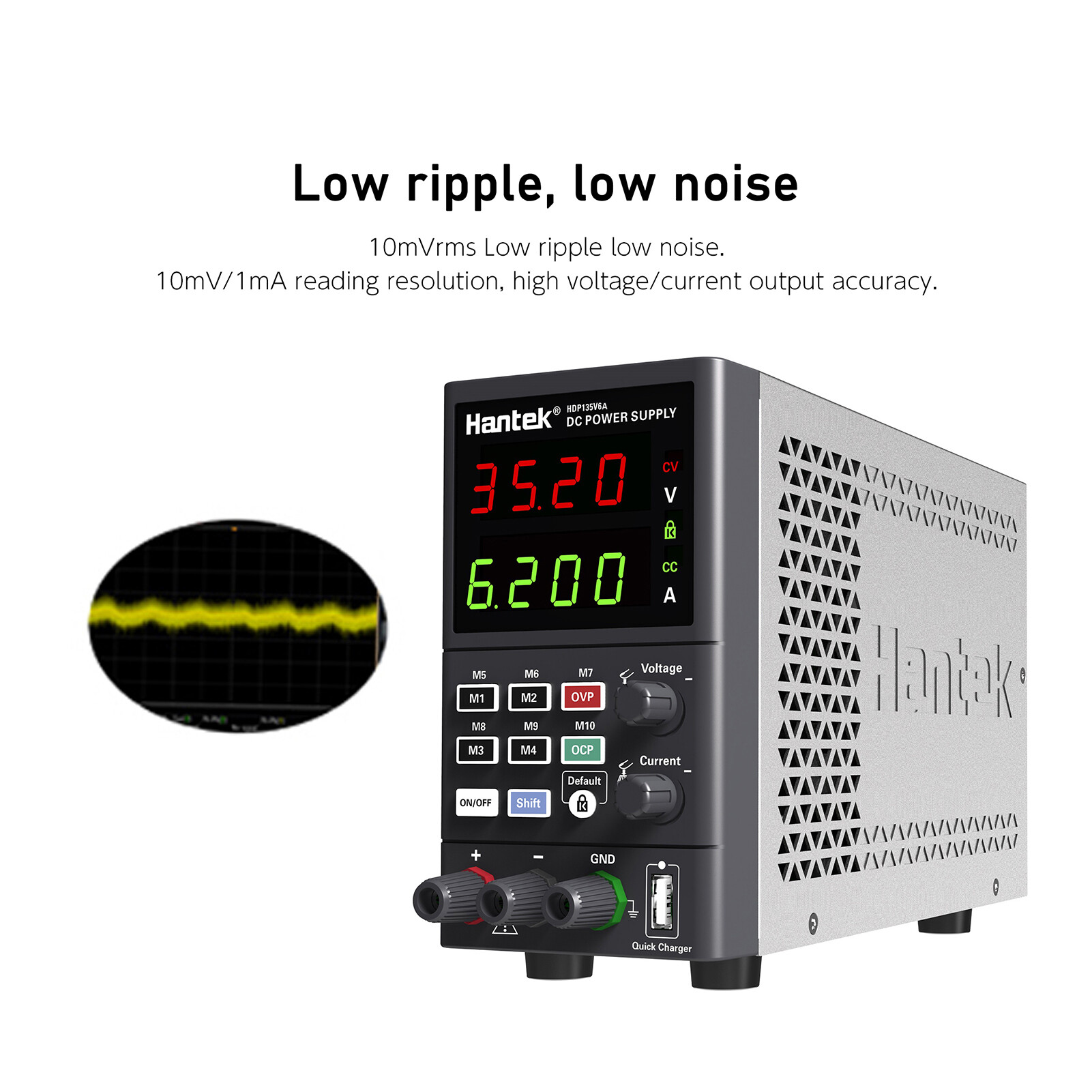KKmoon Hantek HDP135V6A Digital Bench DC Power Supply Variable 35V 6A Adjustable Switching Regulated Power Supply CV CC with Data Storage, On/ Off Output, USB Quick Charge, PC Software Control, Encoder Adjustment Knob