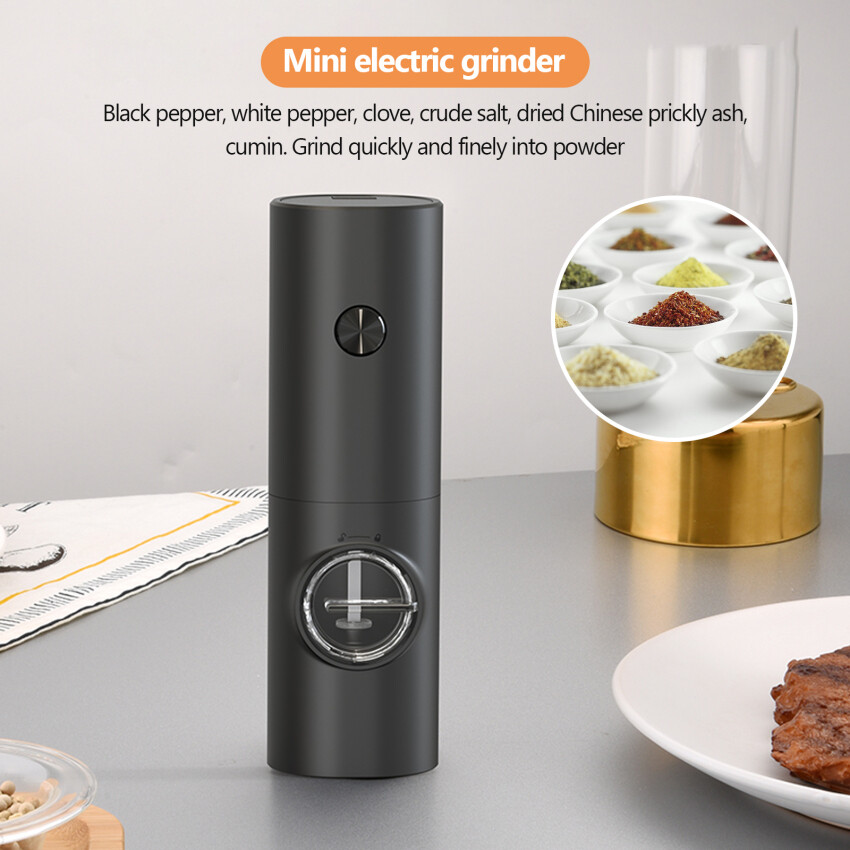Electric Pepper Grinder, Battery Operated Salt Grinder, Automatic Pepper Mill, One-hand Button Control, Adjustable Coarseness, Black Peppercorn Grinder Refillable, Battery Not Included