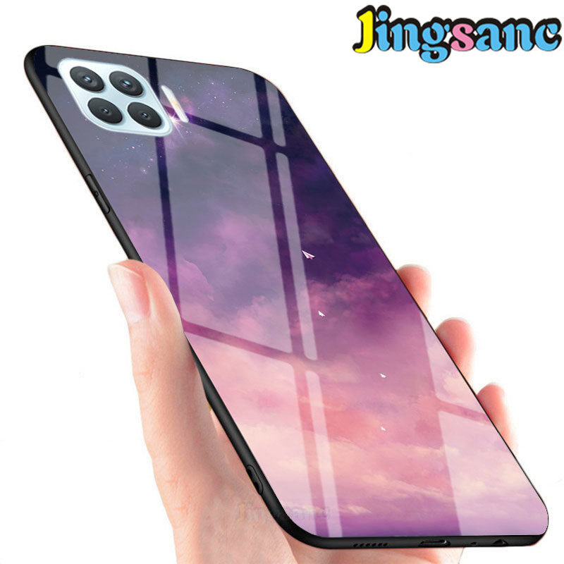 Jingsanc For OPPO A93/A73 2020 Phone Case Rainbow Gradient Starry Sky Colorful Casing 9H Hardness Glass+Soft TPU Edge Scratchproof Cover