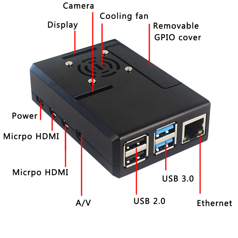 Vỏ Raspberry Pi 4B ABS Mới Nhất Hộp Vỏ Hộp Màu Đen Trong Suốt Quạt Làm Mát Tương Thích Cho Raspberry Pi 4 Model B