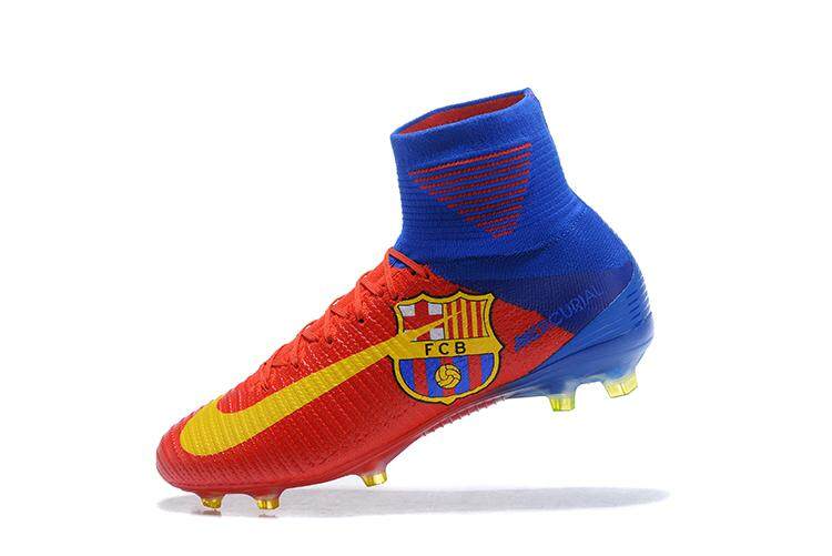 Tinggi Pergelangan Kaki Sepatu Sepak Bola Superfly FG Pria Sepatu Sepak Bola Xi 11 CR7 Profissional Adulto Sepatu Sepak Bola Biru Kuning