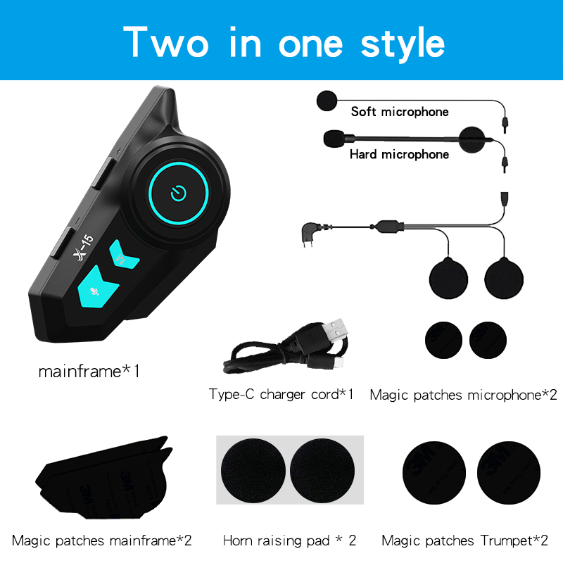 Motorcycle Bluetooth Headset X-15 Waterproof Noise Reduction 1200mAh Wireless Hands-free Automatic Answering with Ambient Lights Headphone