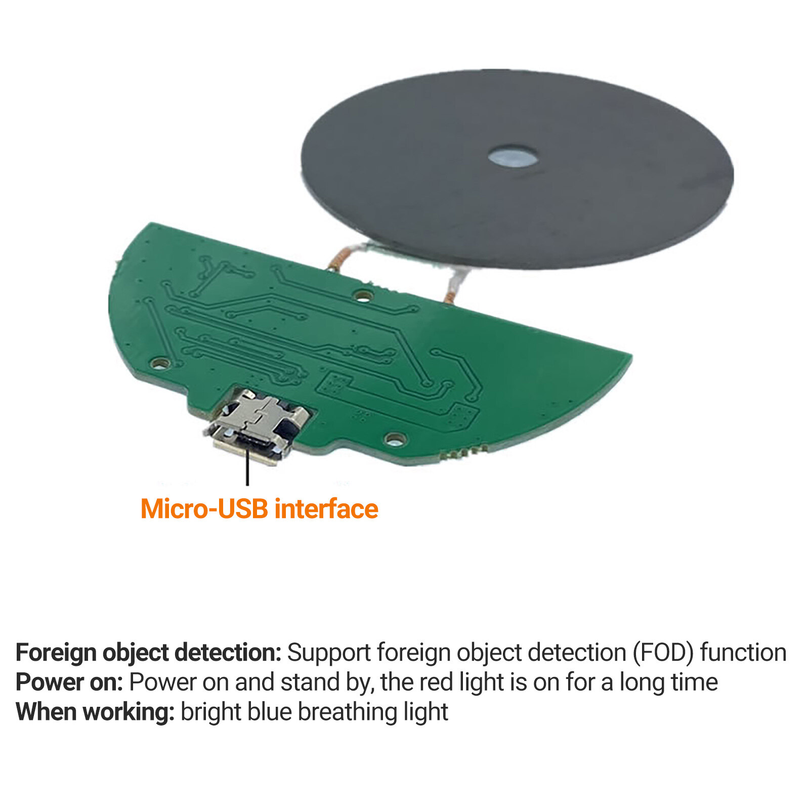 Wireless Charger Module Low Temperature Fast Charging Micro USB Port 10W Qi Wireless Charger Module Transmitter PCBA Circuit Board Coil DIY for Smartphone Convenient Mini Wireless