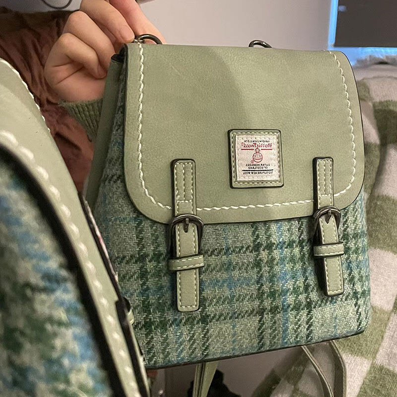 NALLCHEER Women's backpack Check wool backpack 2023 new brown-blue coarse flower bag handbag Vintage school bag