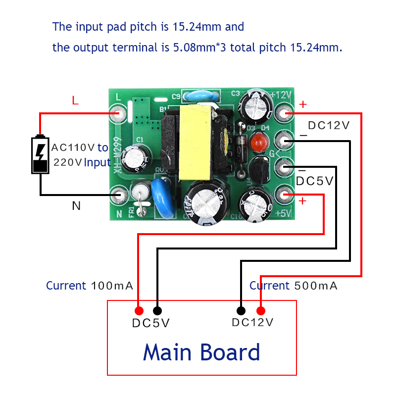 Bảng Mạch PCB Cách Ly XH-M299 AC Và DC Đầu Vào 110-220V Đầu Ra 12V 0,5A + 5V Mô-đun Nguồn Chuyển Mạch