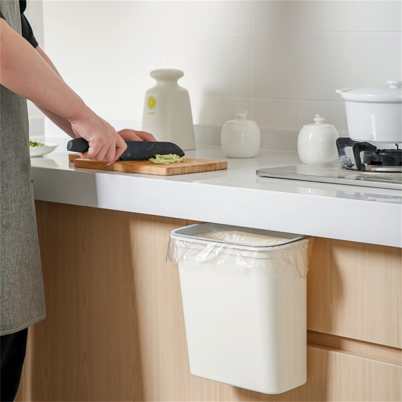 Homenhome Waste Bin Hanging Trash Can Classificable Bin Hitchable Cabinet Garbage Basket for Kitchen
