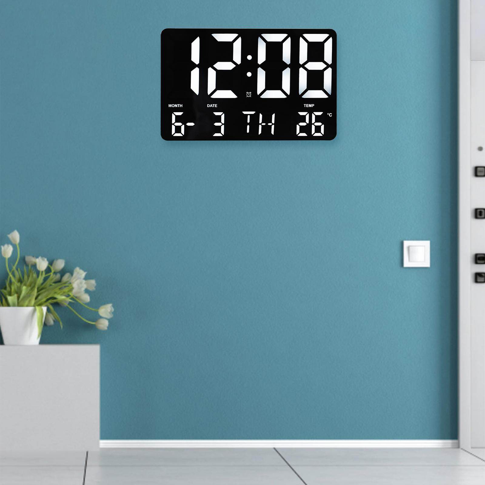 Aituan 10" Digital LED Wall Clock Wall Mountable Temp with Remote Control