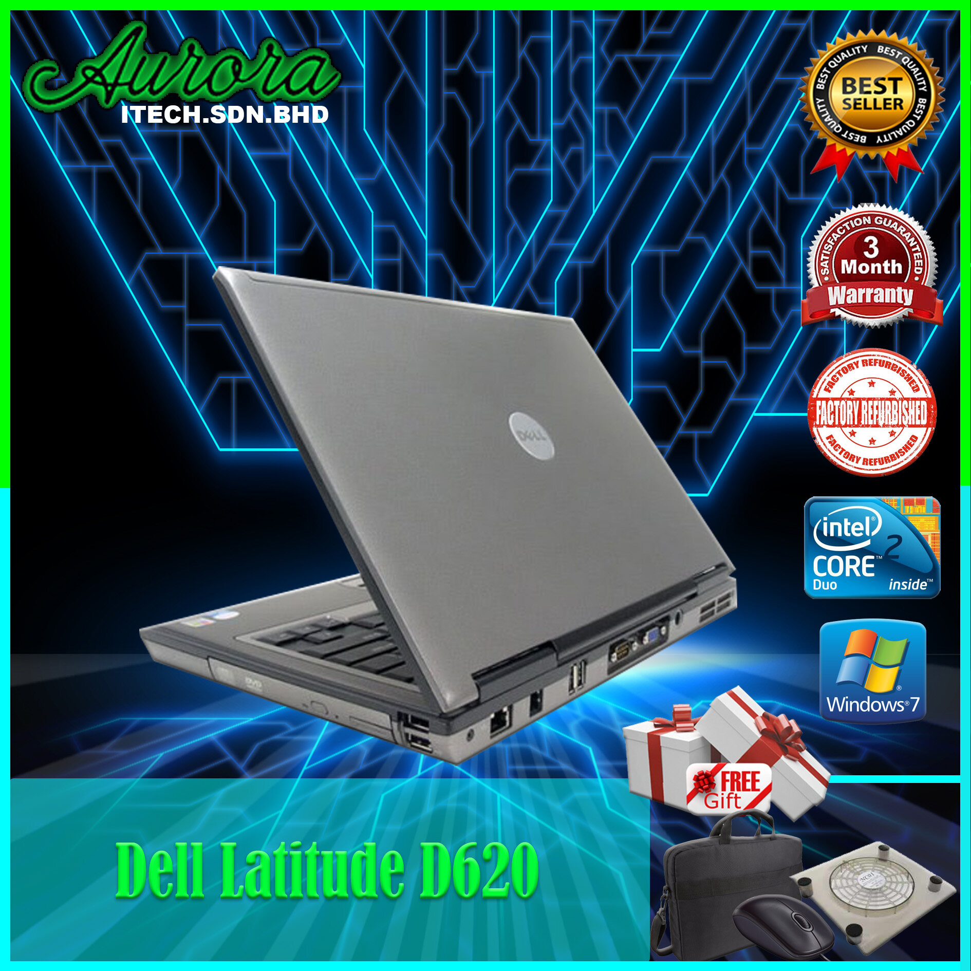 (REFURBISHED)DELL LATITUDE D620 / INTEL CORE 2 DUO T7250 / 2 GB DDR2 RAM / 80 GB SATA HDD / 14.1 INCH LCD / 3 Months Warranty Malaysia