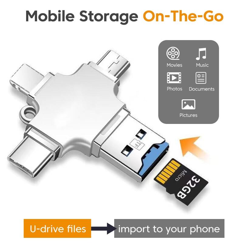 Hot selling elough 4 in 1 card reader usb 3.0 to type c adapter usb to ios micro tf card otg converter for pc