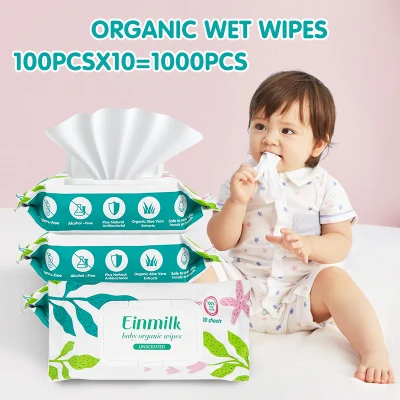[Local Ready Stock 1 pack] Baby Organic Wet Wipe Baby Moist Wet Wipes Unscented 100pcs/Pack Wet Tissue 100% Chlorine Free