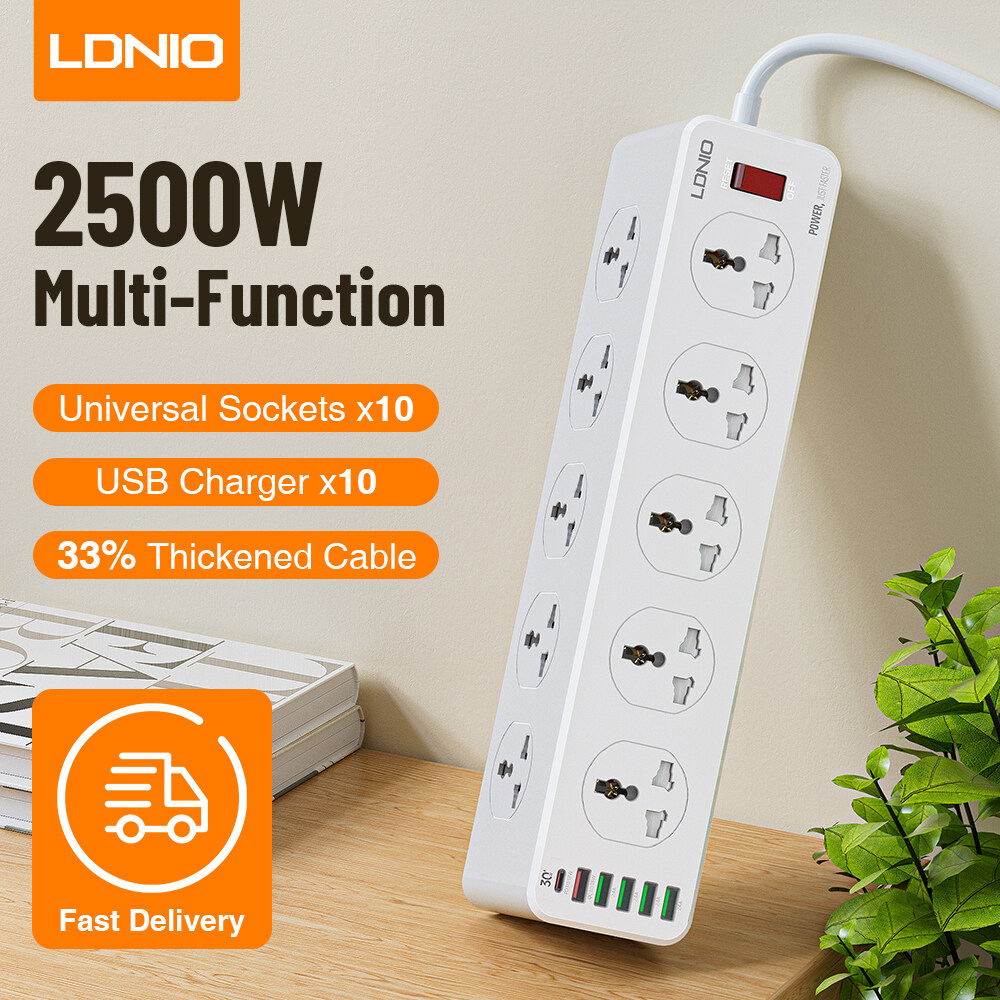 LDNIO 2Meter Power Strip 4 USB and 10 Port Universal Socket Travel