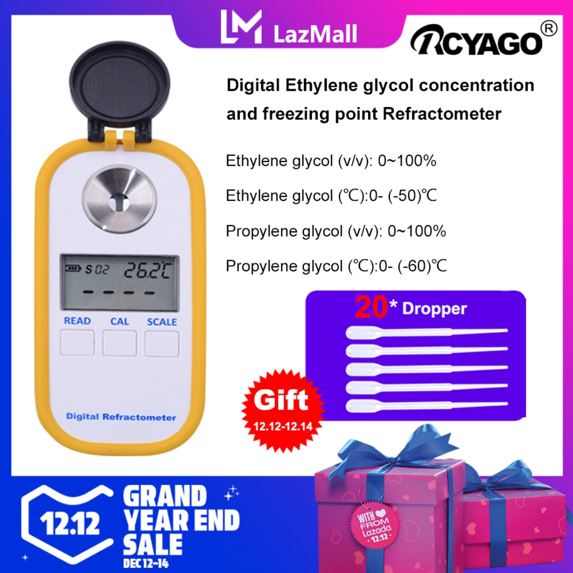 RCYAGO Refractometer Engine Coolant Tester 0100 Ethylene Glycol (v