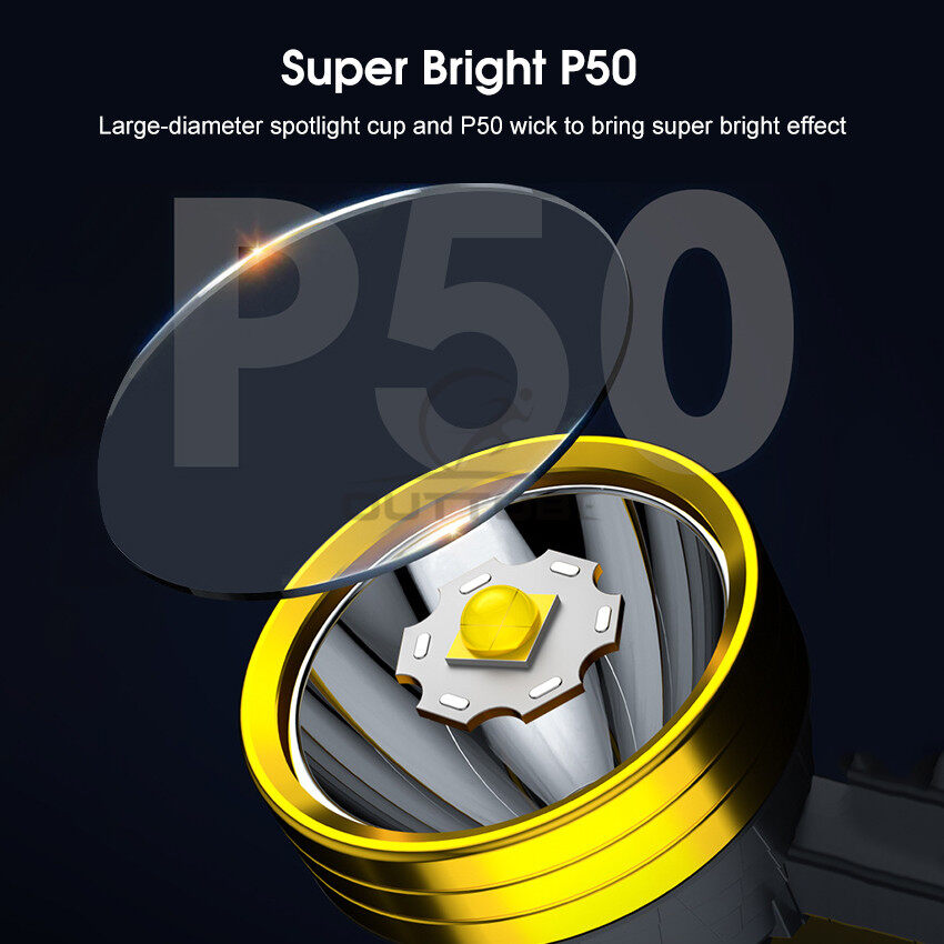 Outtobe Đèn Pin Đèn Pin Siêu Sáng P50 Đèn Pin Chống Nước Đèn Pha LED Có Thể Sạc Lại Đèn Rọi Công Suất Cao Đèn Lồng Đèn Làm Việc Với Đèn Bên Sạc Khẩn Cấp Điện Thoại Để Sửa Chữa Câu Cá Cắm Trại Ngoài Trời