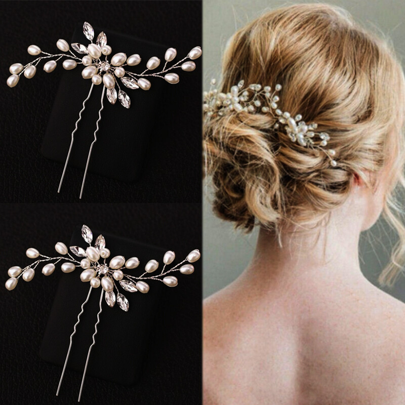 Vintage Wedding Bridal Pearl Flower Crystal Hair Pins Bridesmaid Clips Chinese Style and Elegant Gold Silver White Pearl Hair Accessories Alloy Jewelry Gift Girl Hairpin
