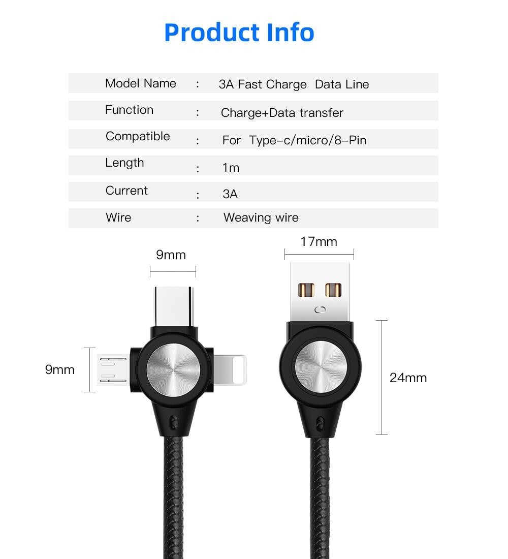 FLOVEME 3 in 1 USB Cable Data Transmission Spring Retractable Charing Charger Type C Lightning Micro USB Data Cable For iphone Samsung Xiaomi Android Phone