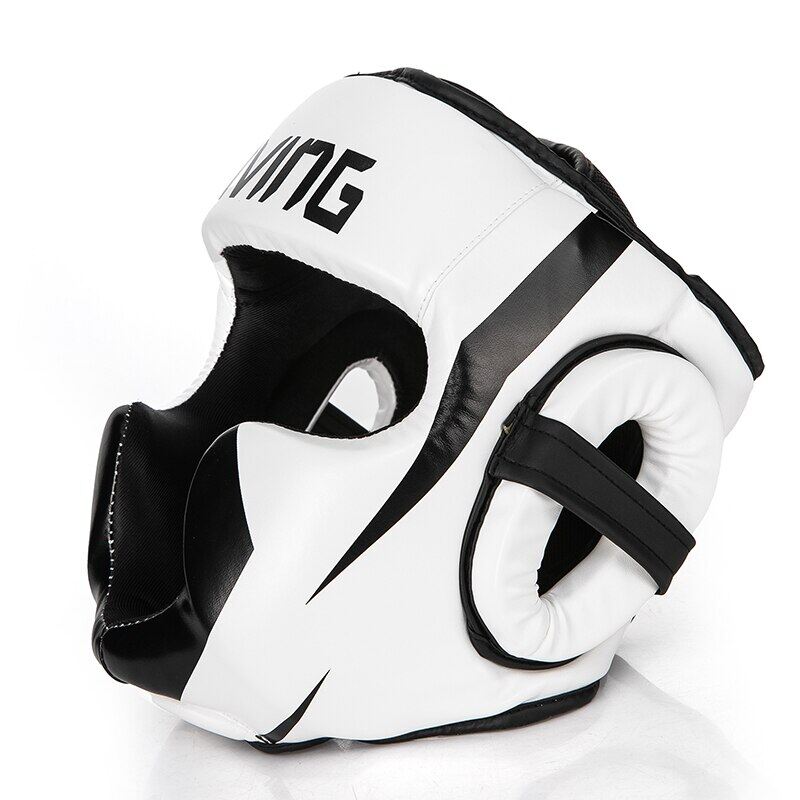 FIVING Full-Covered Boxing Helmet Muay Thai PU Leather Training Spar Boxing Headgear Gym Equipment Taekwondo Head Guard