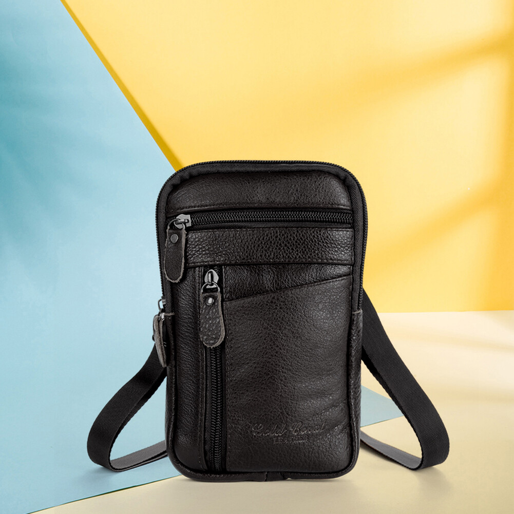 Genuine Leather Men Shoulder Bag Business Casual Messenger Zip Phone Pouch