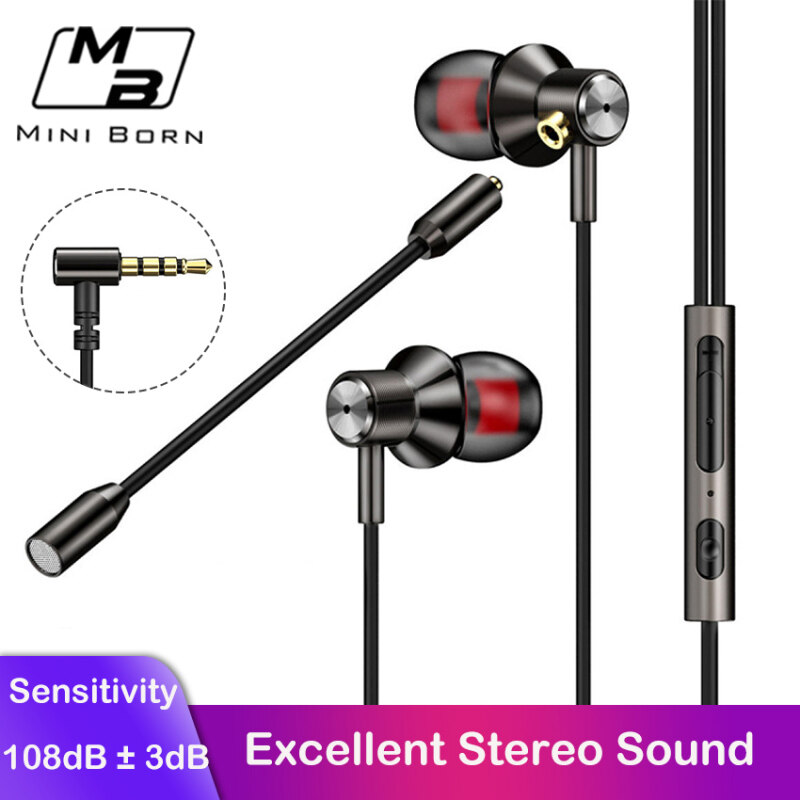 Mini Born Gaming Earphones In-Ear Headphones Wired Earphones Earbuds Headset Noise Cancelling Earphone Stereo Computer Gamer Headphones with Dual Mic for Mobile Phone PS4 New Xbox with Free Case Box Singapore