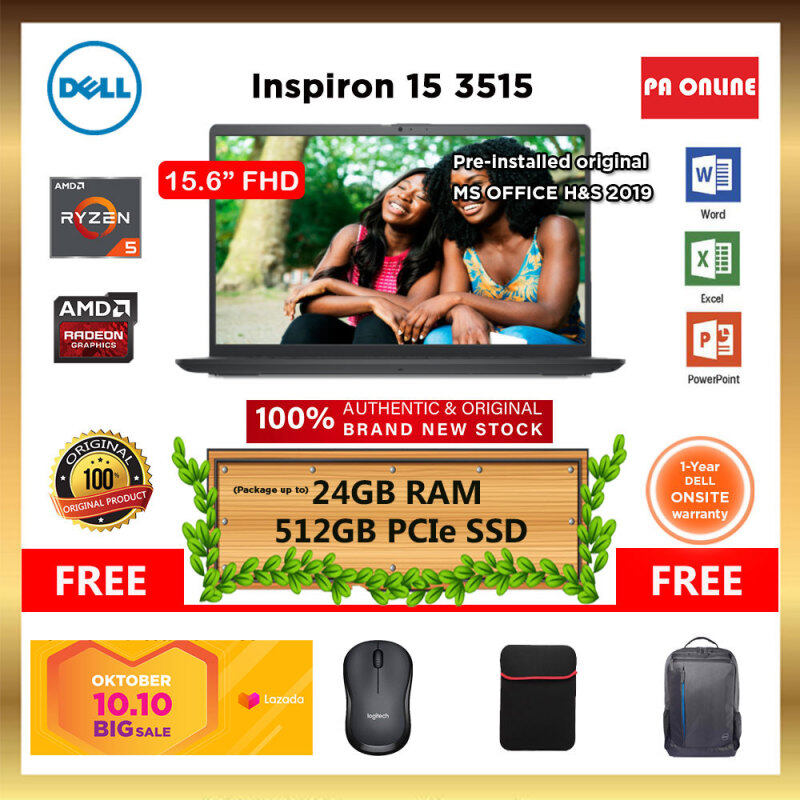 Dell Inspiron 15 3515 -AMD Ryzen 5 3500U /8GB-24GB RAM /512GB SSD /15.6 FHD /AMD Radeon Graphic /Win 10 /MS Office /1 Year Malaysia