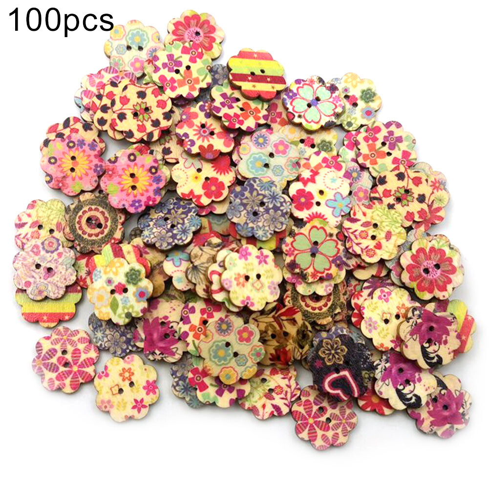 Broadfashion 100Pcs Plum Flower Shape Wooden Buttons DIY Clothes Sewing Scrapbooking Decor