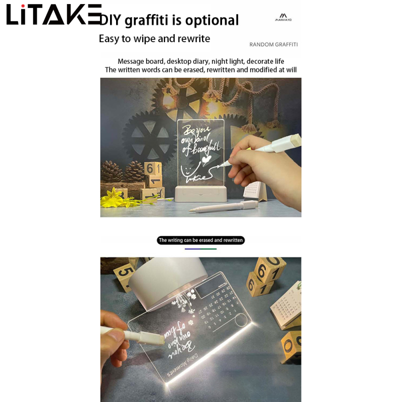 LITAKE Acrylic Note Board 3 Types Transparent Luminous Erasable Usb Message Board With Pen Gifts For Children