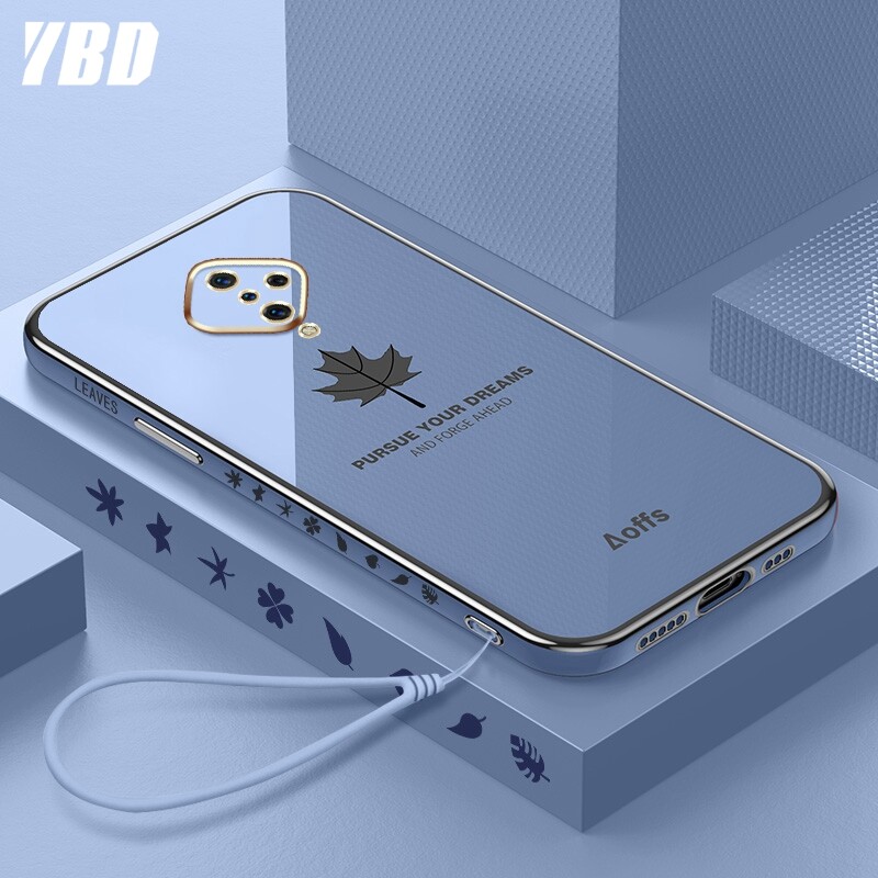 YBD Straight Edge Plating Phone case For Vivo S1 Pro casing,Precise Camera Protection case Maple leaf pattern cover with Free lanyard